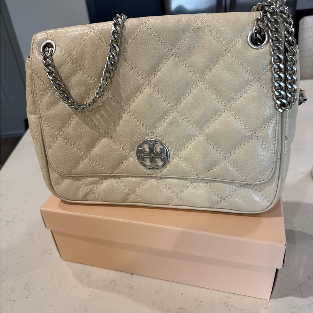 Tory Burch Cream Quilted Shoulder Bag